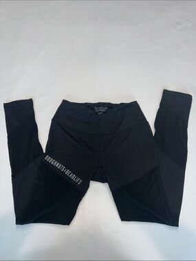 Doughnuts & Deadlifts Black leggings with see through mesh details size large